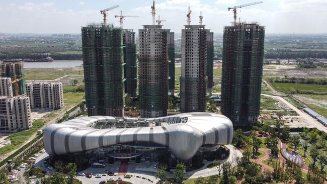 Work has halted on the under-construction Evergrande Cultural Tourism City, a mixed-used residential-retail-entertainment development, in Taicang, Suzhou city, in China's eastern Jiangsu province. Picture: AFP