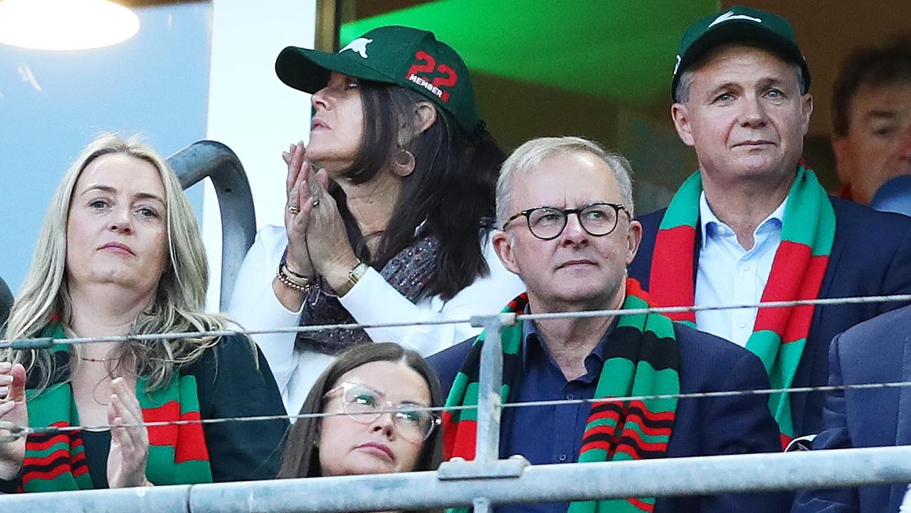 Anthony Albanese watches a South Sydney Rabbitohs game. (Photo by Mark Metcalfe/Getty Images)