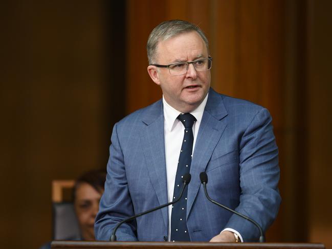 Opposition leader Anthony Albanese speaks during the reception for Incoming Governor-General of the Commonwealth of Australia David Hurley on Monday. Picture: Rohan Thomson-Pool/Getty