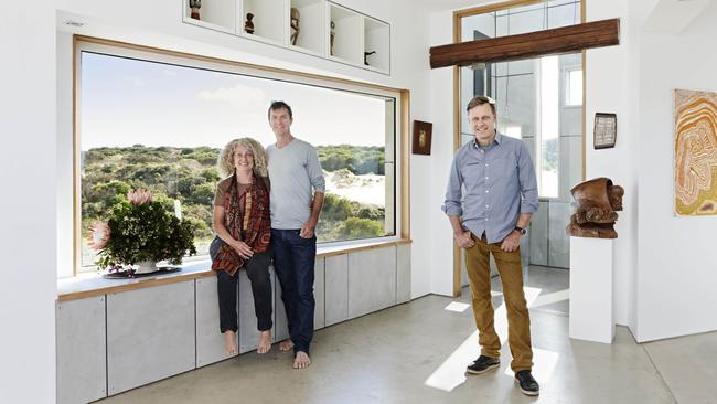 Grand Designs Australia Peter Maddison in Season Four at King Island with artists Andrew and Dianne Blake. Picture: Supplied