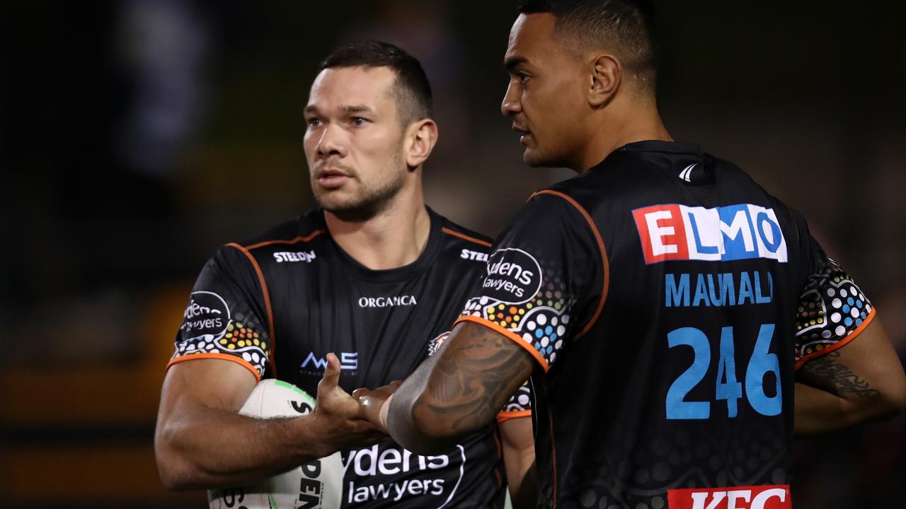 Tigers recruit Brent Naden was in the action early against his former club. Picture: Jason McCawley/Getty Images