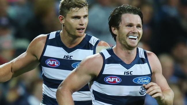 Patrick Dangerfield celebrates. (Photo by Michael Dodge/Getty Images)