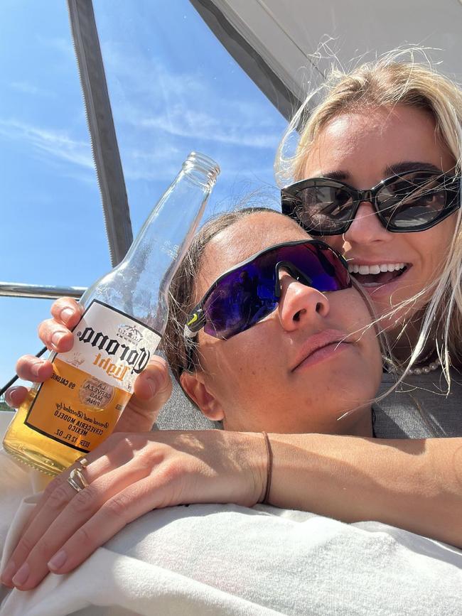 Sam Kerr on a boat for her birthday with her partner.