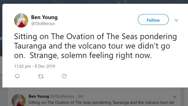 A tweet by Ben Young in the aftermath of the eruption.