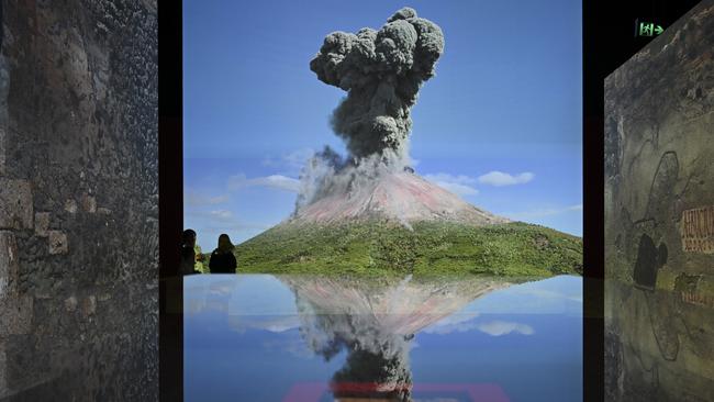 A projected digital view of Mount Vesuvius before the eruption in 79AD. Picture: National Museum of Australia
