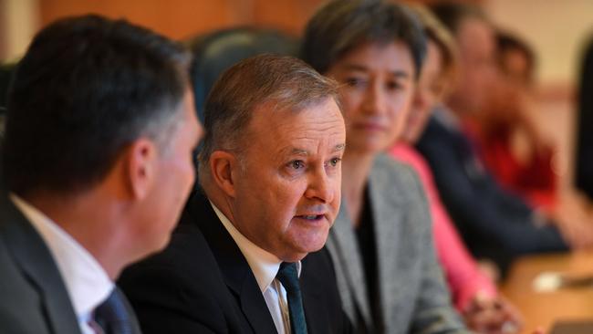 Federal Opposition Leader Anthony Albanese (centre) is seen during a shadow cabinet meeting in Brisbane, Tuesday, June 4, 2019. (AAP Image/Dan Peled) NO ARCHIVING