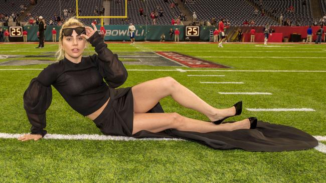 Lady Gaga poses on the field before Super Bowl 51. Picture: AFP