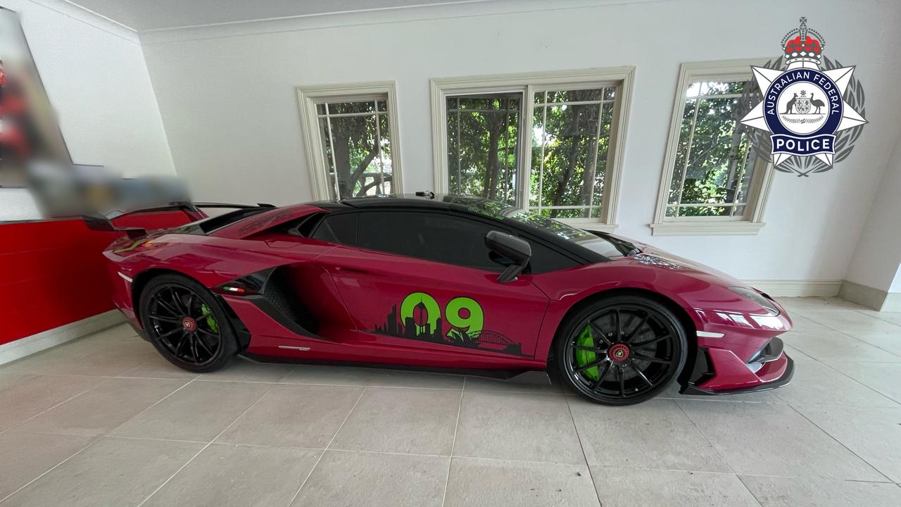 A signature Lamborghini, complete with artwork of the Sydney Harbour Bridge on its door. Picture: Australian Federal Police