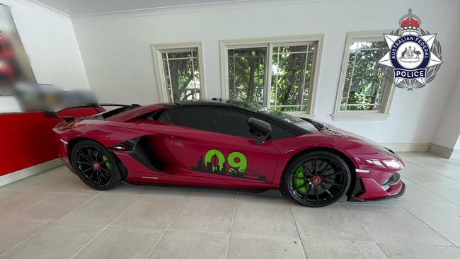 A signature Lamborghini, complete with artwork of the Sydney Harbour Bridge on its door. Picture: Australian Federal Police