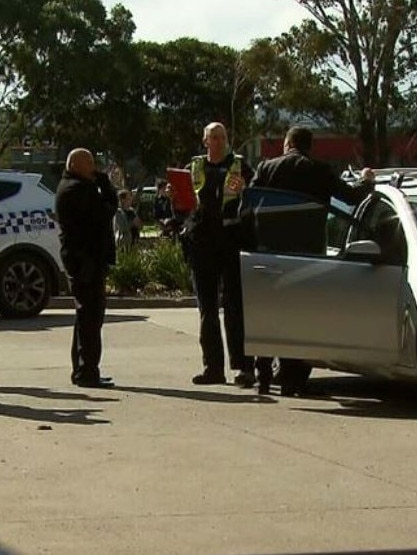 Police on the scene at the Wyndham Vale service station. Picture: Nine News