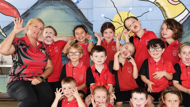MY FIRST YEAR: Funny faces. Gympie West Prep. Picture: Patrick Woods.