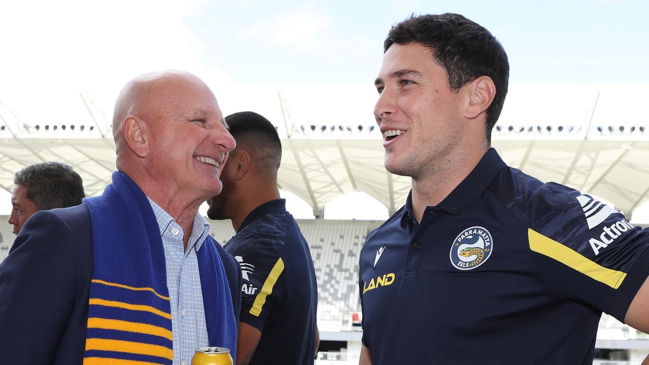 Parramatta legend Peter Sterling with Mitch Moses. Picture: David Swift