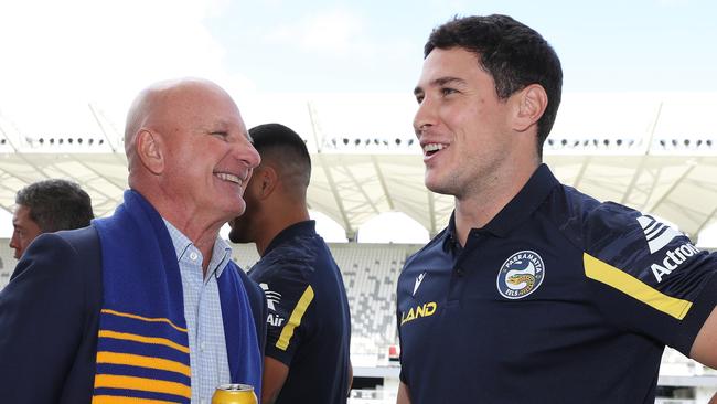 Parramatta legend Peter Sterling with Mitch Moses. Picture: David Swift