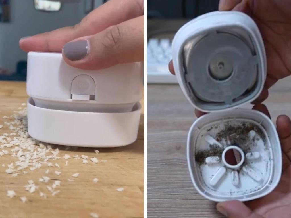 Keep your desk tidy with a mini vacuum. Picture: TikTok/@reviewed, @lanestro.
