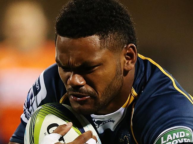 CANBERRA, AUSTRALIA - MAY 29: Henry Speight of the Brumbies scores a try during the round 16 Super Rugby match between the Brumbies and the Bulls at GIO Stadium on May 29, 2015 in Canberra, Australia. (Photo by Stefan Postles/Getty Images)