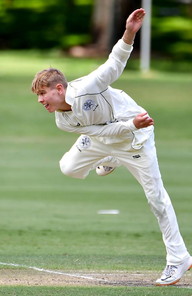 Brisbane Boys College bowler Sam Bell in 2022. Picture, John Gass