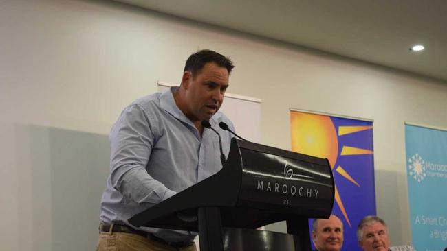 Division 4 candidate Todd Forrest speaks at a Sunshine Coast Daily election forum in Maroochydore. Picture: Stuart Cumming