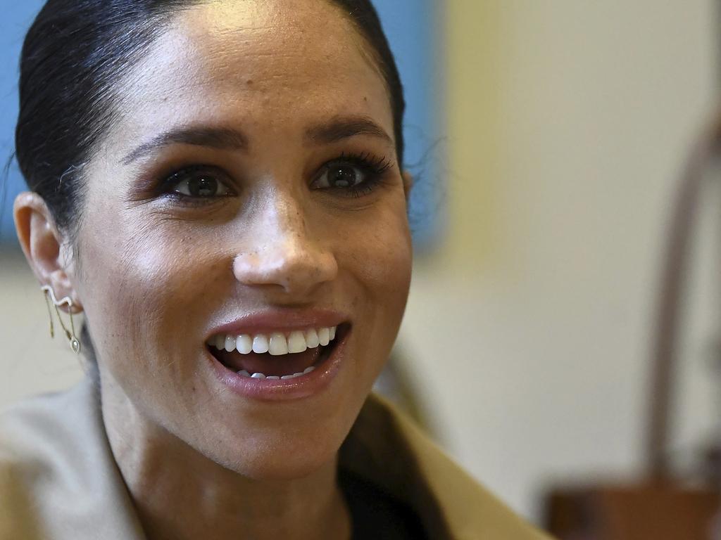 Meghan beamed as she visited the Smart Works career centre in West London after becoming its new patron. Picture: Clodagh Kilcoyne/Pool via AP