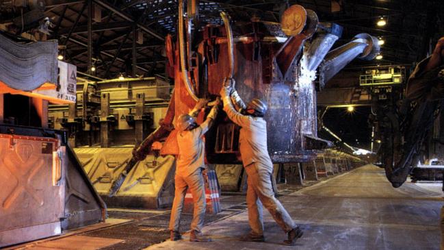 Tapping molten aluminium at the Boyne smelter, which has had its future secured under a deal between Rio Tinto and the Queensland government.