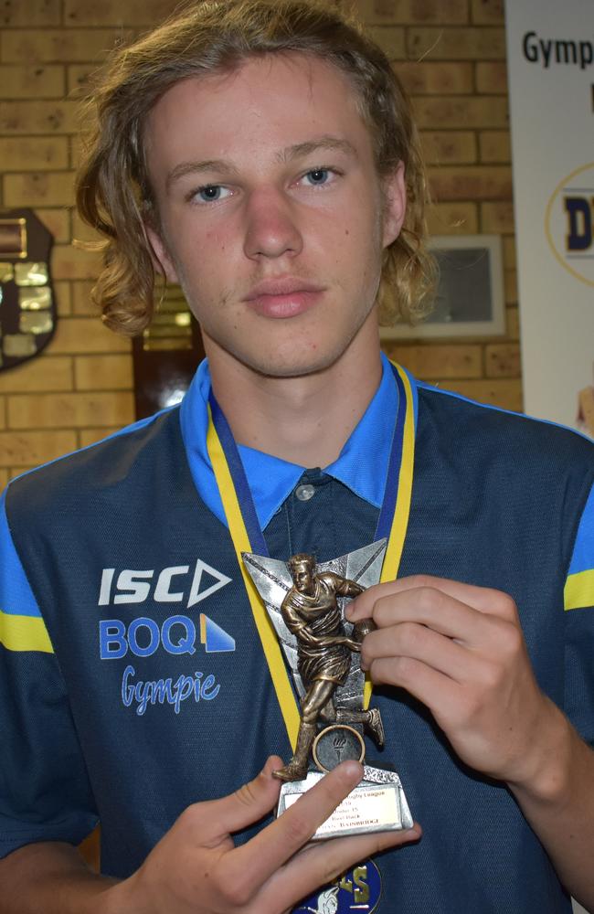 Gympie Junior Rugby League Under-15 Best Back Ethan Bainbridge.