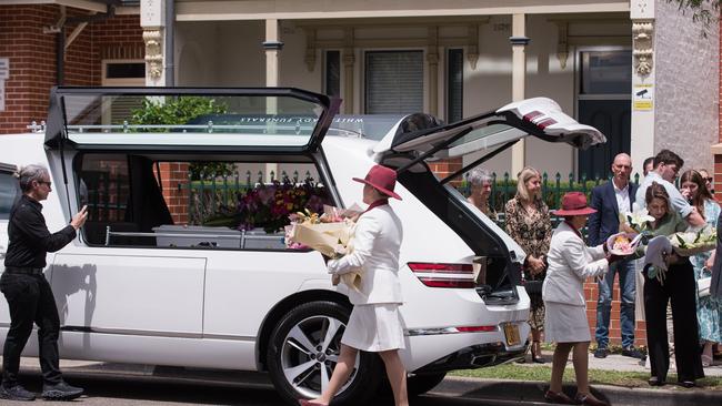 Ms James’s coffin leaves from Danebank College in Sydney. Picture: NCA NewsWire / Flavio Brancaleone