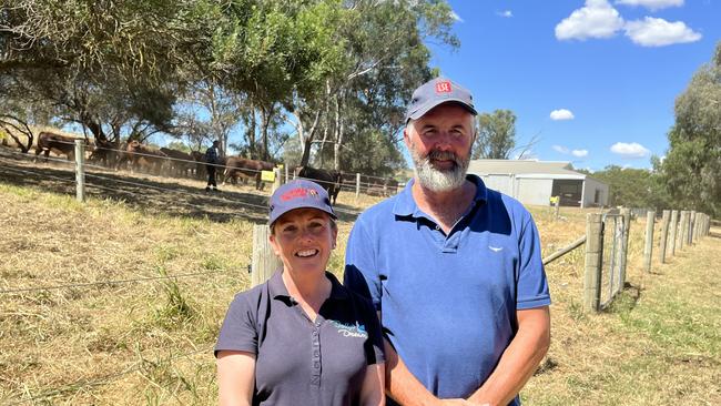 Sonya and Simon Lawlor of Omeo bought two bulls to a top of $11,000 at the Injemira Beef Genetics on-property sale at Book Book in southern NSW. Picture: Nikki Reynolds
