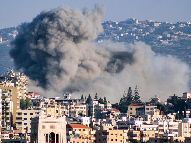 Smoke rises following an Israeli air strike on the village of Ain Baal in southern Lebanon. Picture: AFP