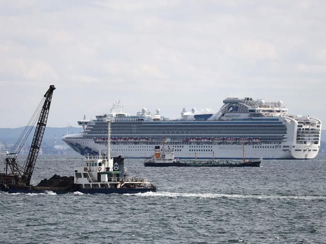 The Diamond Princess cruise ship with over 3,000 people as it sits anchored in quarantine off the port of Yokohama. Picture: AFP