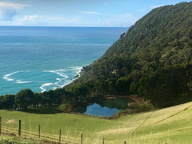 One of the jaw-dropping views from the top of Table House Farm which includes the dam and path down to the private beach. Picture: WENDY PAGE