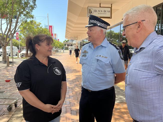 Belinda Beasley, Gold Coast District Officer Chief Superintendent Craig Hanlon and Australia Fair Centre Manager Ramon Otten at Australia Fair in Southport. Picture: Keith Woods.