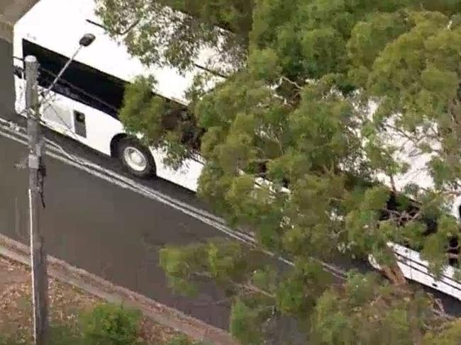 A school bus carrying about 40 children has collided with a bus in Grays Point, leaving two children injured. , , Picture: 7News