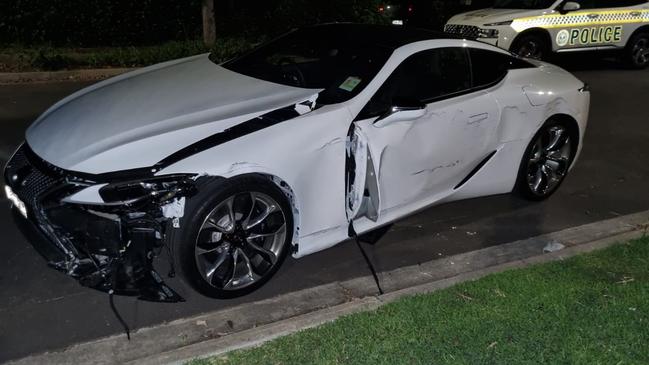 The Lexus was found badly damaged in Renown Park. Picture: SAPOL