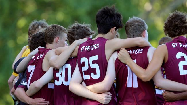 AIC AFL seniors match between Ambrose Treacy College and St Peters Lutheran College (Maroon top) Friday 10th February 2023 Picture David Clark