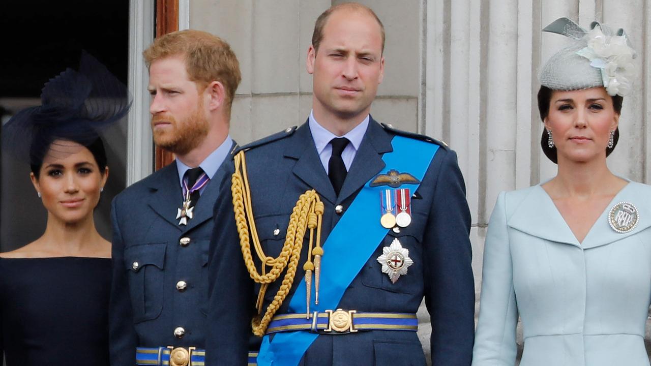 The Sussexes and Cambridges stand on the balcony of Buckingham Palace in 2018. Picture: Tolga AKMEN / AFP