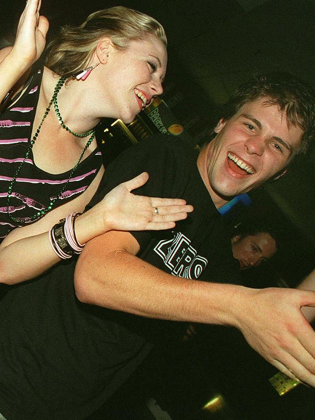 Catherine Clarke and Kane Skinner at Surfers Paradise Beer Garden in 2003.