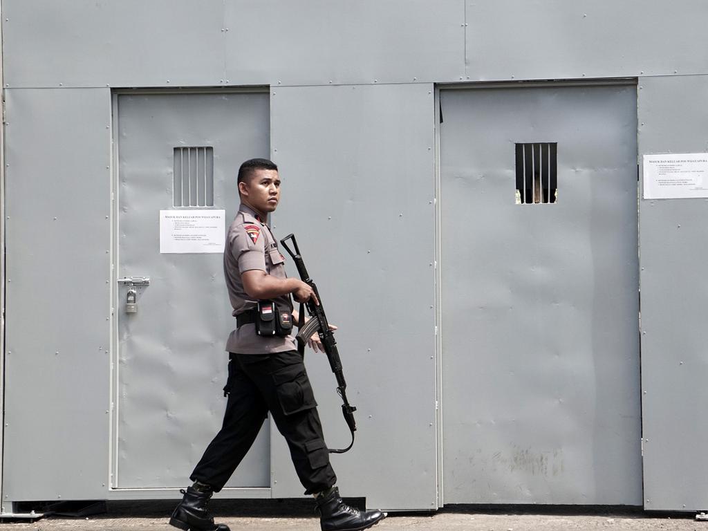 An Indonesian policeman guards Nusakambangan prison in Cilacap, known as “execution island”. Picture: Bayu Nur/AFP