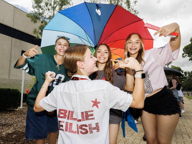 Amelia, 18, Jasmine, 17, Jacinta, 18, and Rubee, 18, outside the BEC. Picture: Lachie Millard