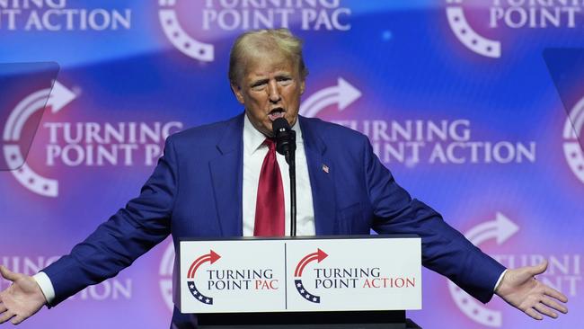 Republican presidential nominee former President Donald Trump speaks during a campaign rally at Thomas & Mack Center, Thursday, Oct. 24, 2024, in Las Vegas. (AP Photo/John Locher)