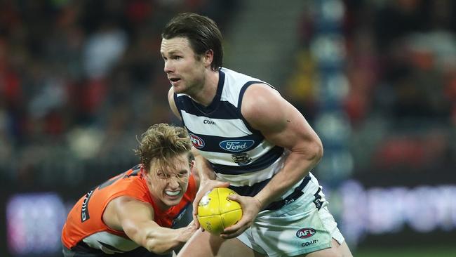 Patrick Dangerfield had an extraordinary game despite the absence of Joel Selwood. Picture: Phil Hillyard