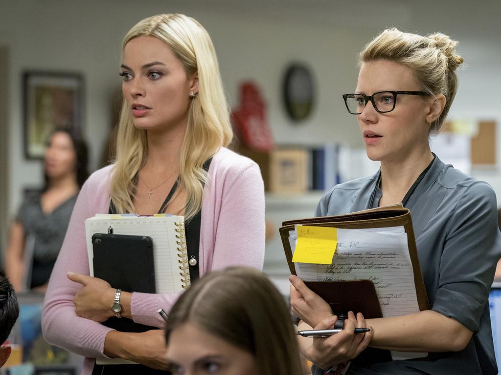 Margot Robbie, left, and Kate McKinnon in Bombshell. Picture: AP