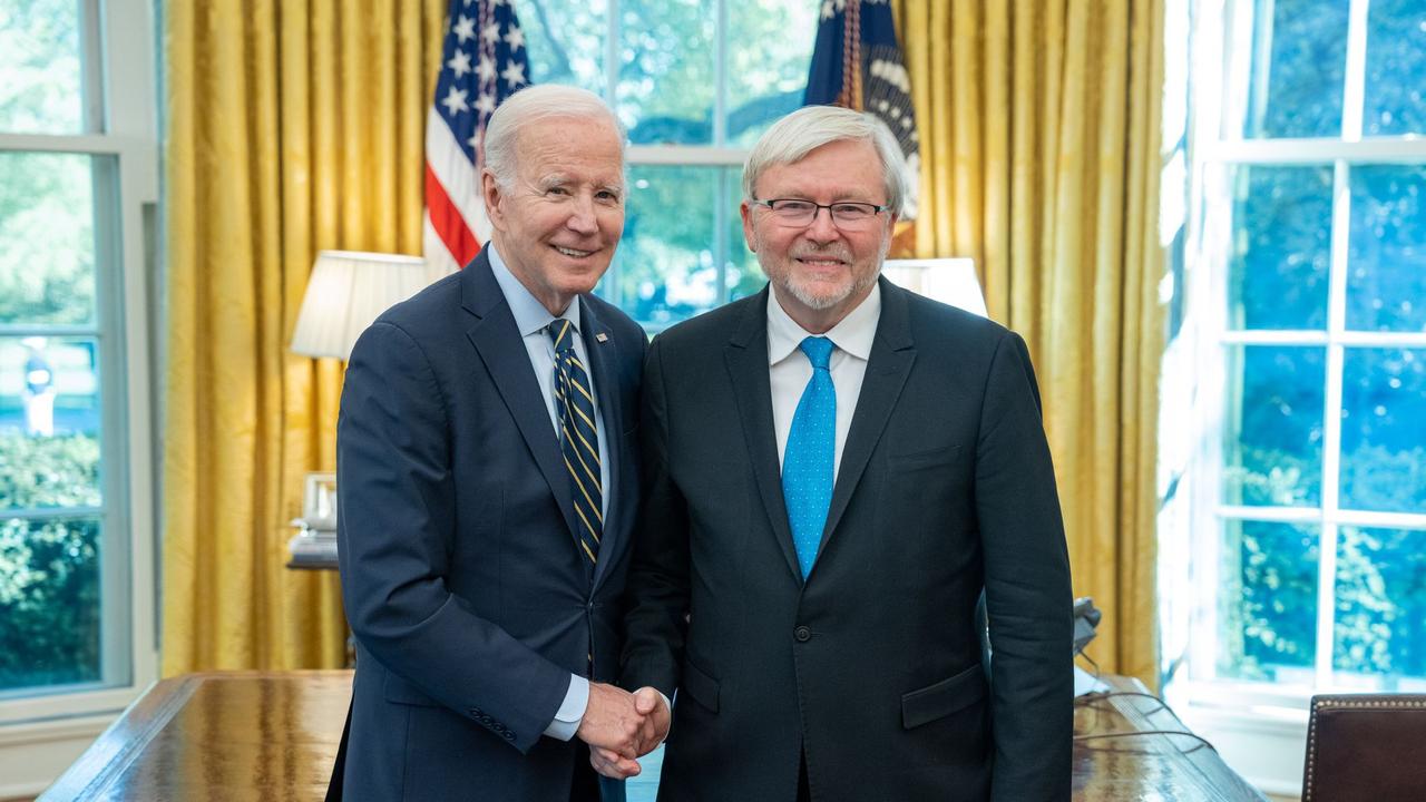 Kevin Rudd meets Joe Biden last month as he starts his new role as Australia's Ambassador to the US. Supplied