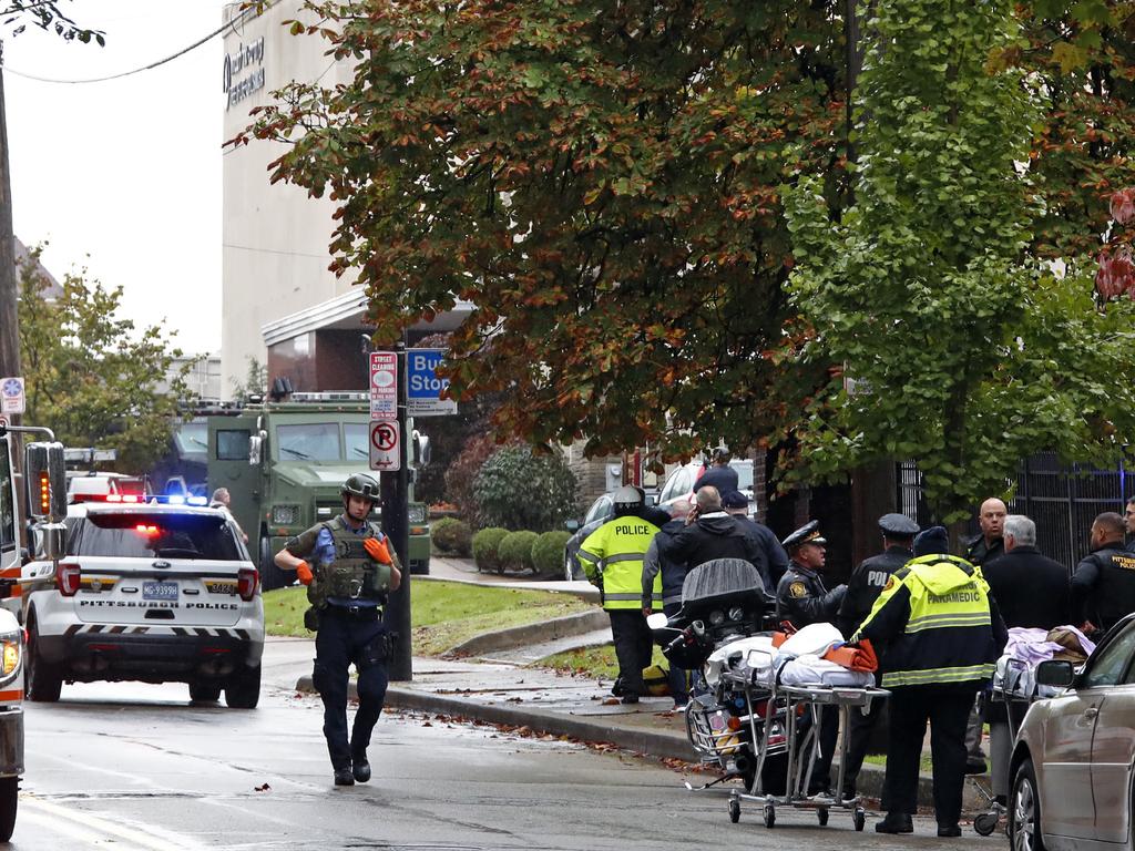 First responders surround the Tree of Life Synagogue in Pittsburgh. Picture: AP