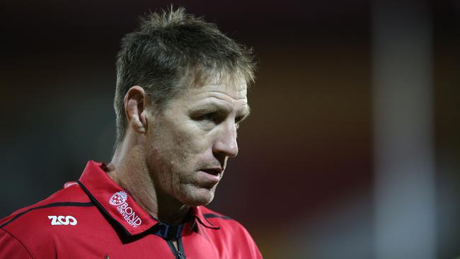 Reds coach Brad Thorn looks on during the round 10 Super Rugby game between the Queensland Reds and the Chiefs at Suncorp Stadium in Brisbane, Saturday, April 21, 2018. (AAP Image/Jono Searle) NO ARCHIVING, EDITORIAL USE ONLY