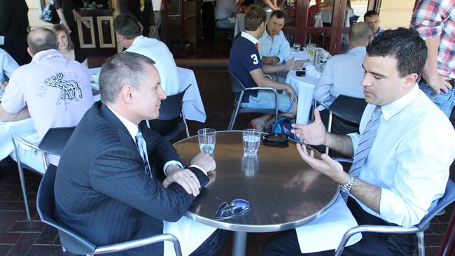 Jay Weatherill, then the education minister, has breakfast with shoppies’ union head Peter Malinauskas.