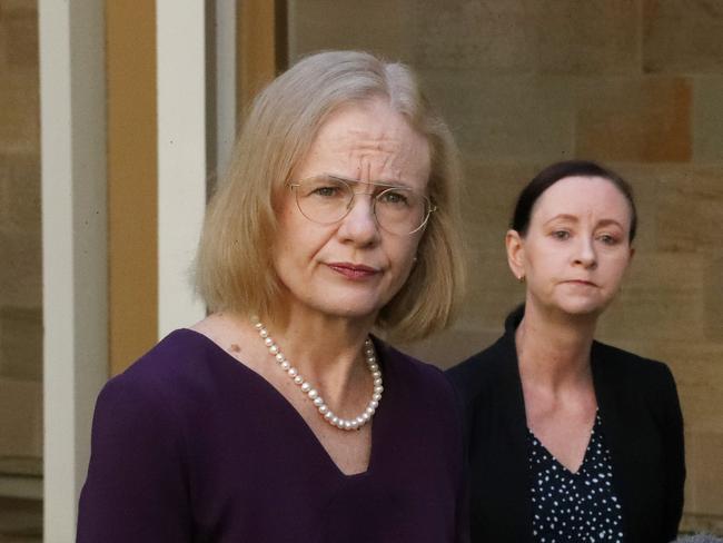 Chief Health Officer Dr Jeannette Young and Health Minister Yvette D'Ath during a media conference, Parliament House, Brisbane. Photographer: Liam Kidston.