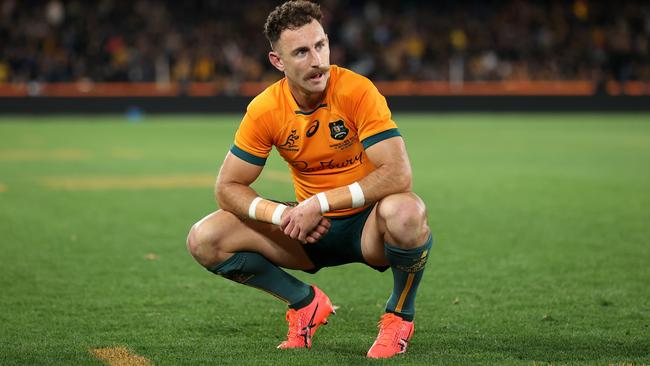 Nic White shows his dejection after the Wallabies’ heartbreaking loss. Picture: Getty Images