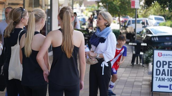 The Liberal candidate for Warringah Katherine Deves, on the campaign trail at Freshwater this week. Picture: Facebook (Katherine Deves, Liberal)