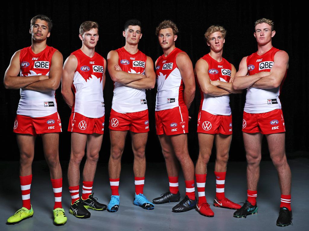 Warner (R) was the last player the Swans selected in the 2019 AFL Draft. Picture: Tim Hunter