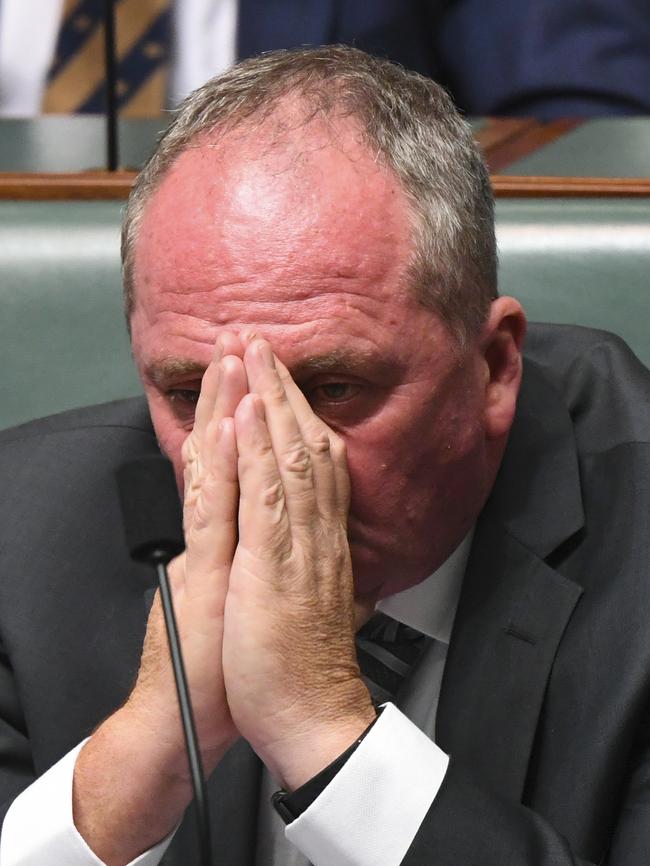 Nationals party MP Barnaby Joyce reacts during the Australian Bushfires condolences motion. Picture: AAP