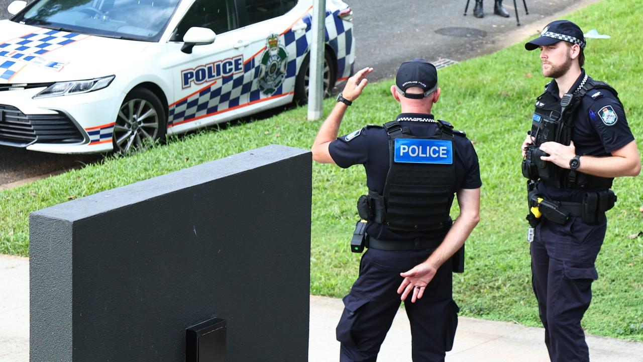 Police officers watc hover a crime scene at Mount Sheridan Cairns following the sudden deaths of a man and a woman on May 27. Picture: Peter Carruthers